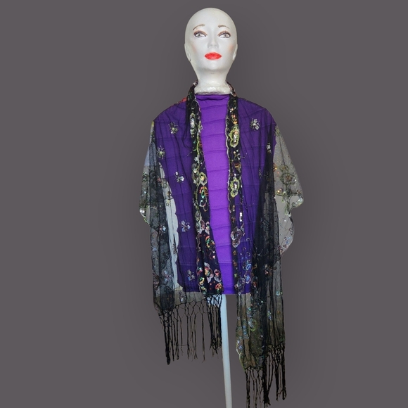 Chic Black Sequin Scarf with Multicolor Accents - Picture 3 of 9